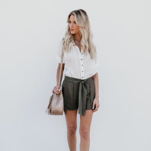 Olive Tie Front Shorts - Picture 5 of 8